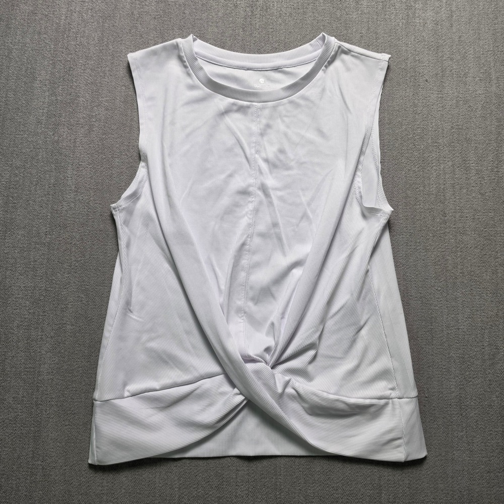 Apana Tank Top Women M White Ribbed Twist Front Sleeveless Activewear